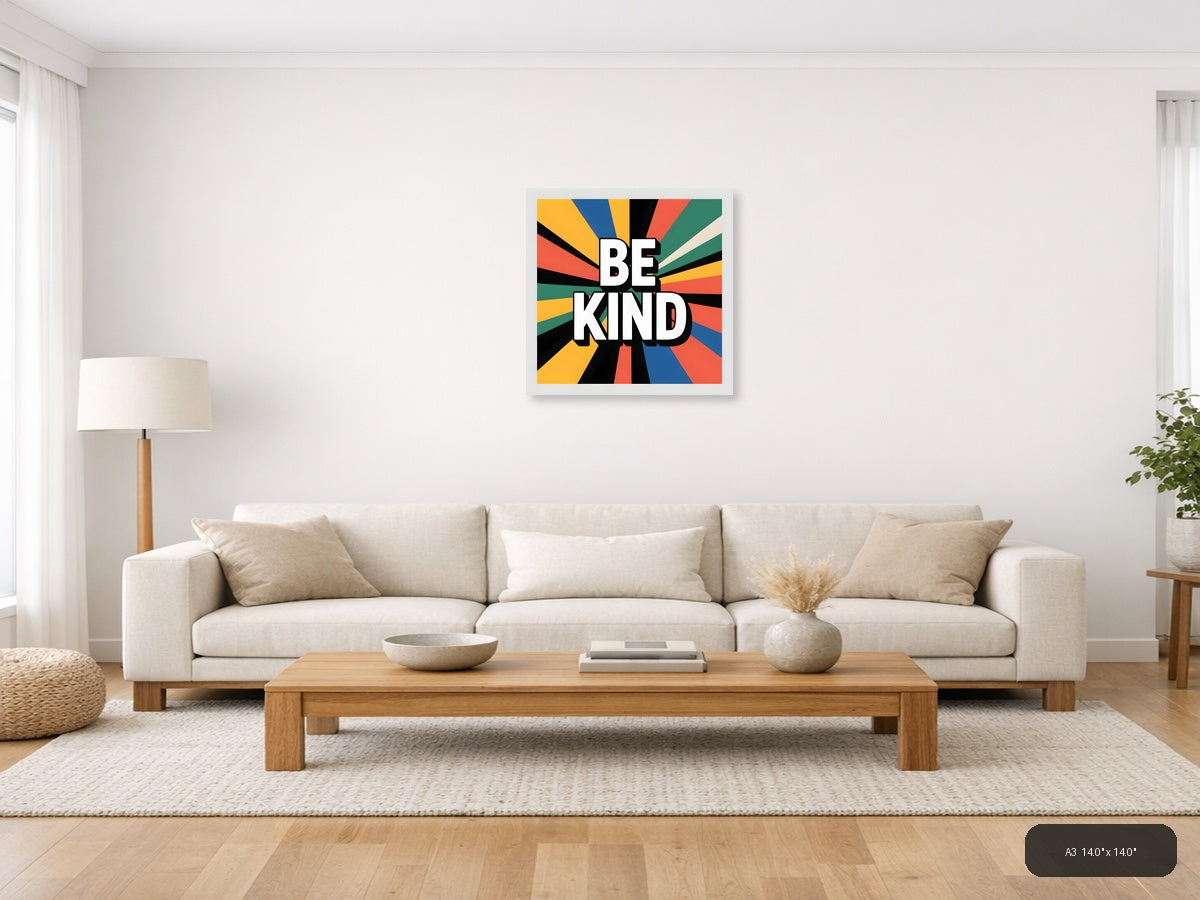 Be Kind Retro Sunburst Motivational Wall Art — A3 / Living Room
