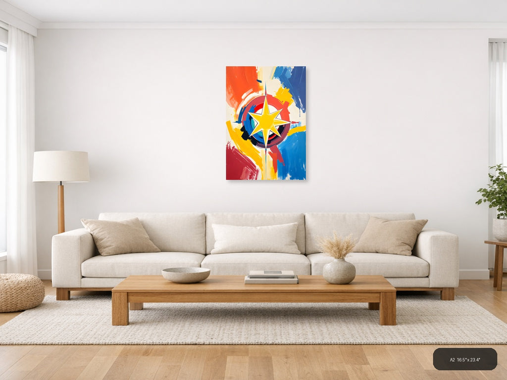 Abstract Compass Star - Colorful Modern Wall Art — A2 / Living Room