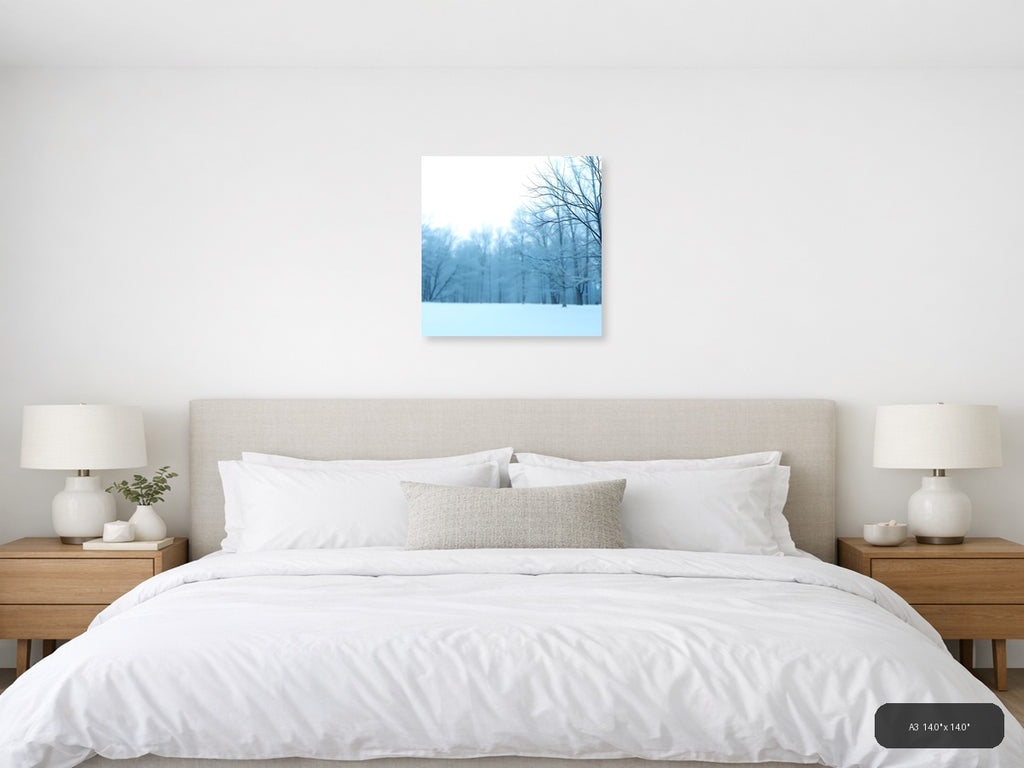 Minimalist Winter Forest Snow Landscape Wall Art — A3 / Bedroom