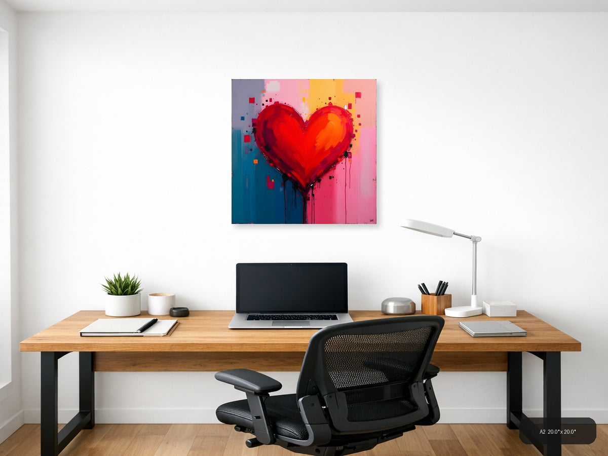 Abstract Red Heart with Dripping Paint Wall Art — A2 / Office