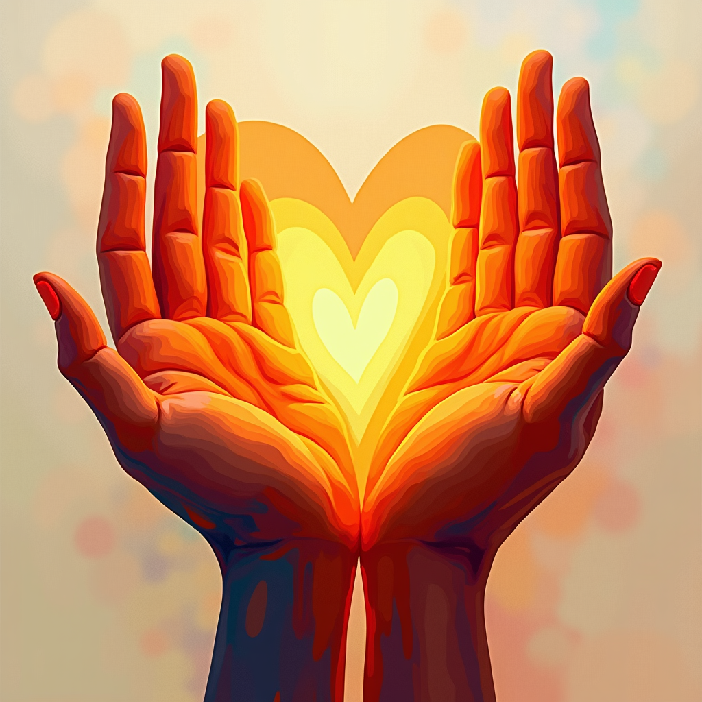 Glowing Heart in Hands Abstract Portrait Wall Art