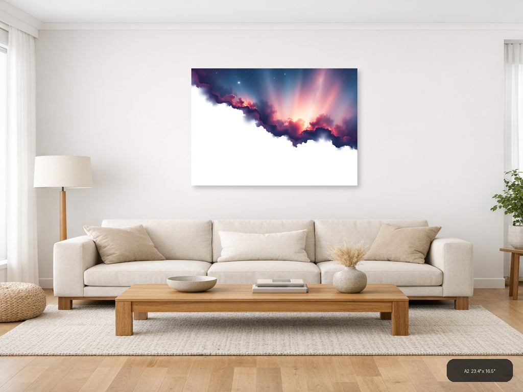Cosmic Nebula Cloud Minimalist Landscape Wall Art — A2 / Living Room
