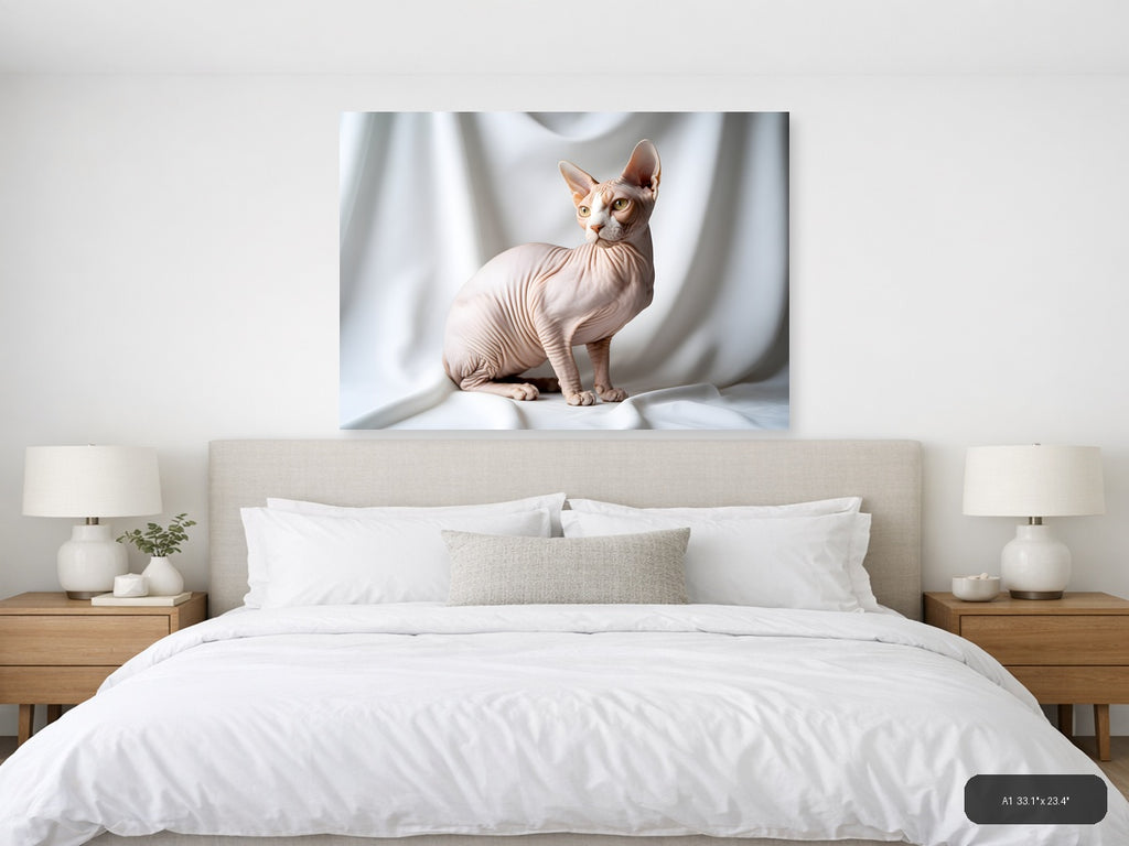 Minimalist Hairless Cat Portrait Landscape Wall Art — A1 / Bedroom