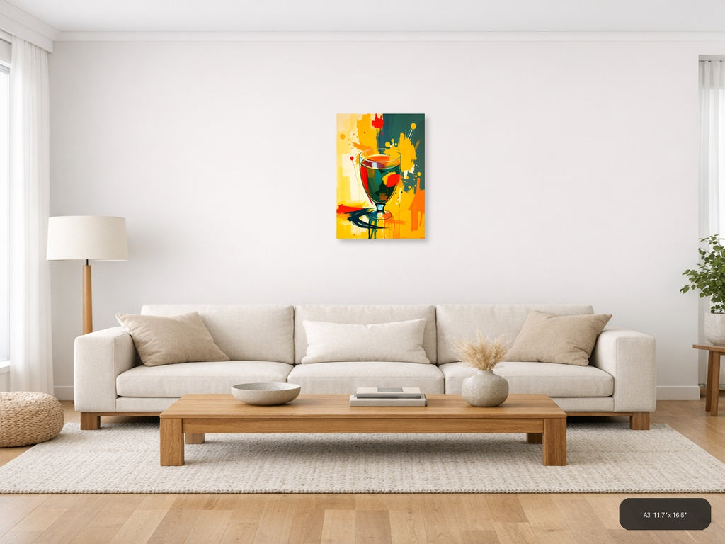 Abstract Colorful Wine Glass Splash Modern Wall Art — A3 / Living Room
