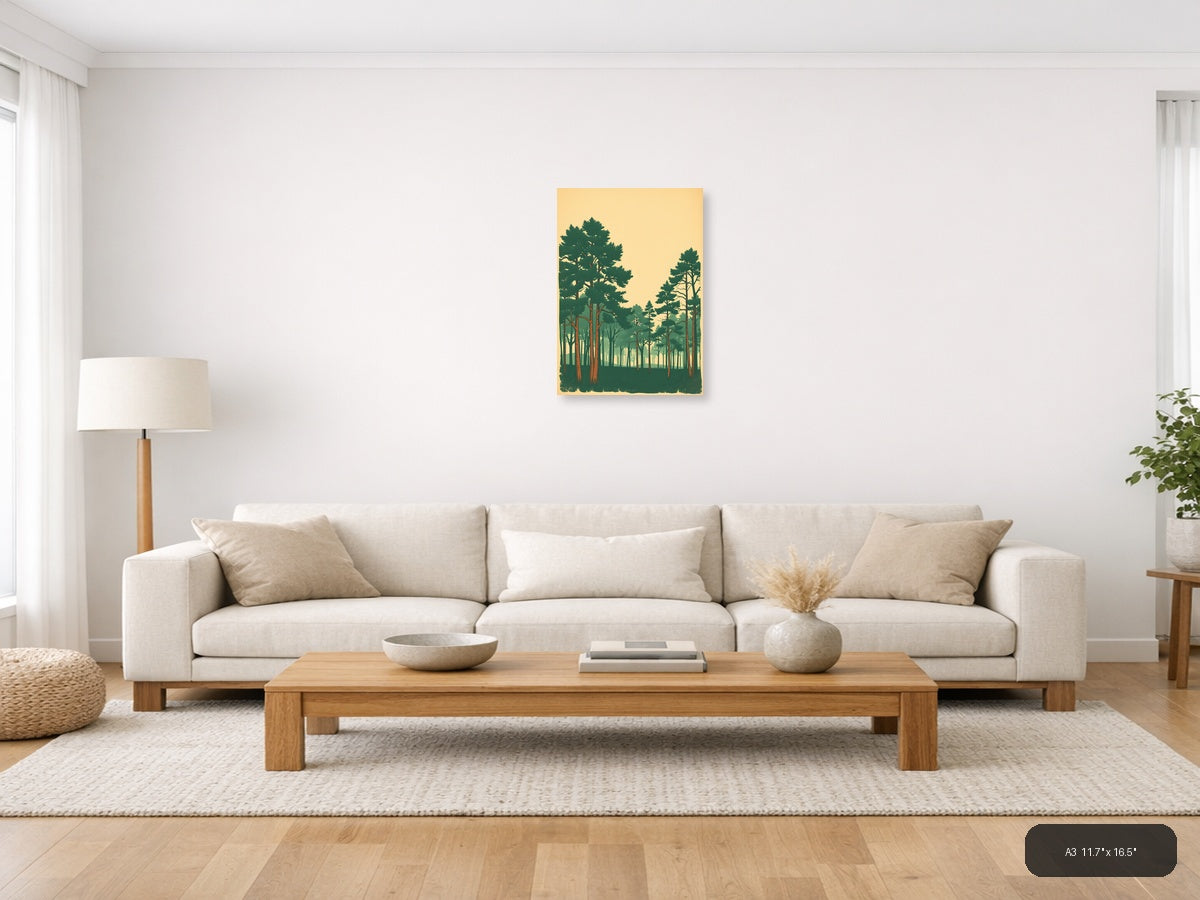 Vintage Forest Trees Landscape Silhouette Wall Art — A3 / Living Room