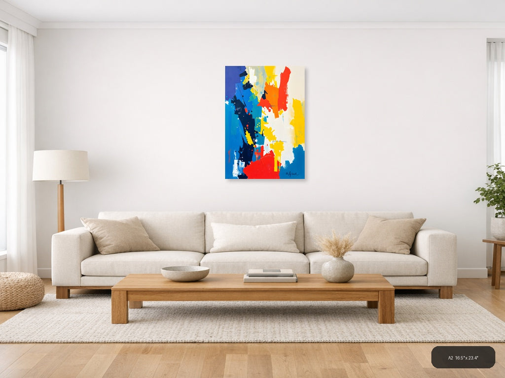 Bold Abstract Expressionist Composition with Primary Colors Wall Art — A2 / Living Room