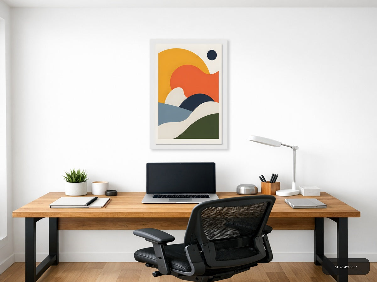 Minimalist Landscape with Sun and Waves Wall Art — A1 / Office