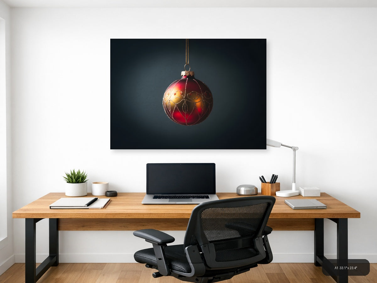 Red Gold Christmas Ornament Photography Wall Art — A1 / Office