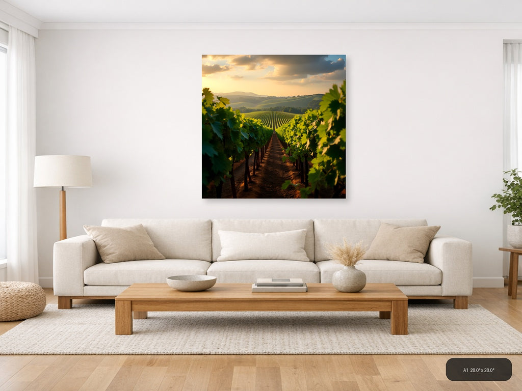 Golden Hour Vineyard Landscape Photography Wall Art — A1 / Living Room