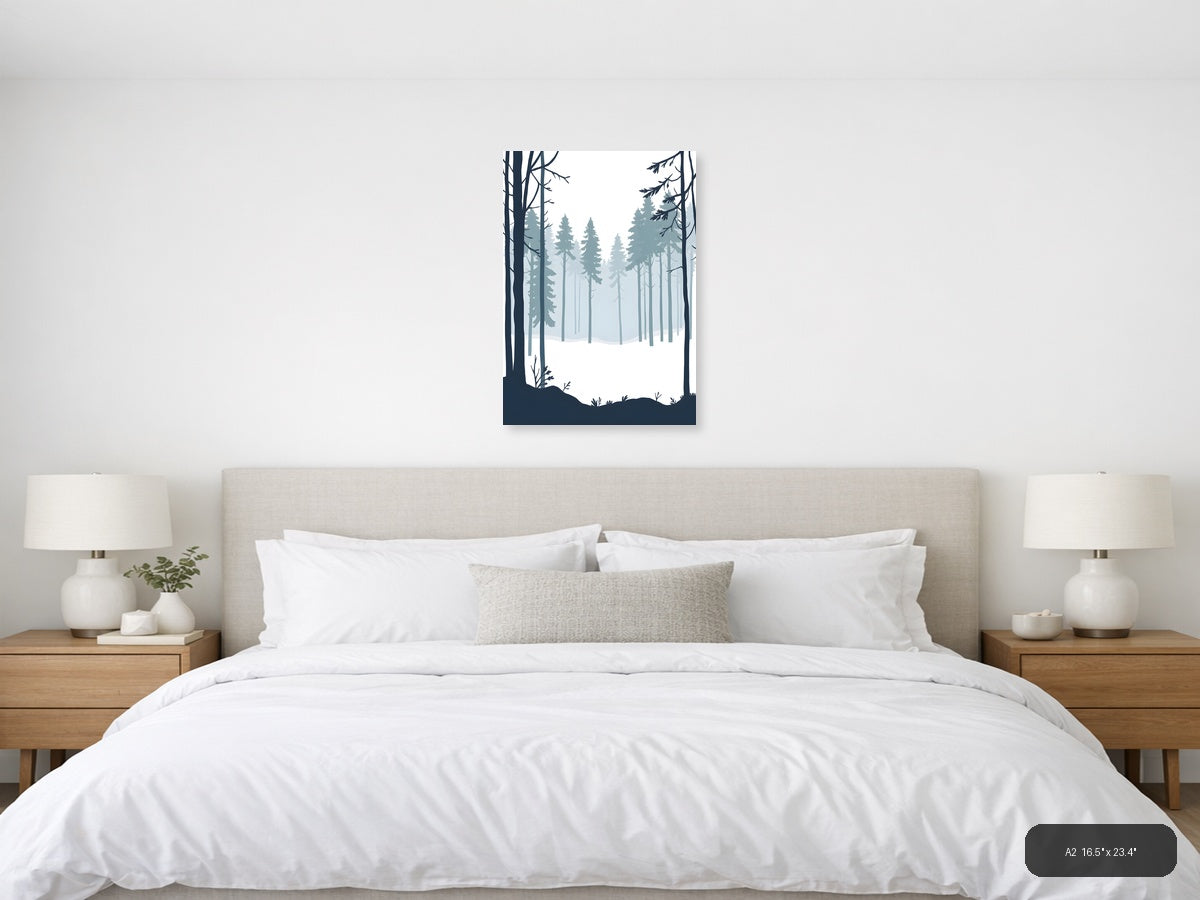 Minimalist Winter Forest Landscape Silhouette Wall Art — A2 / Bedroom