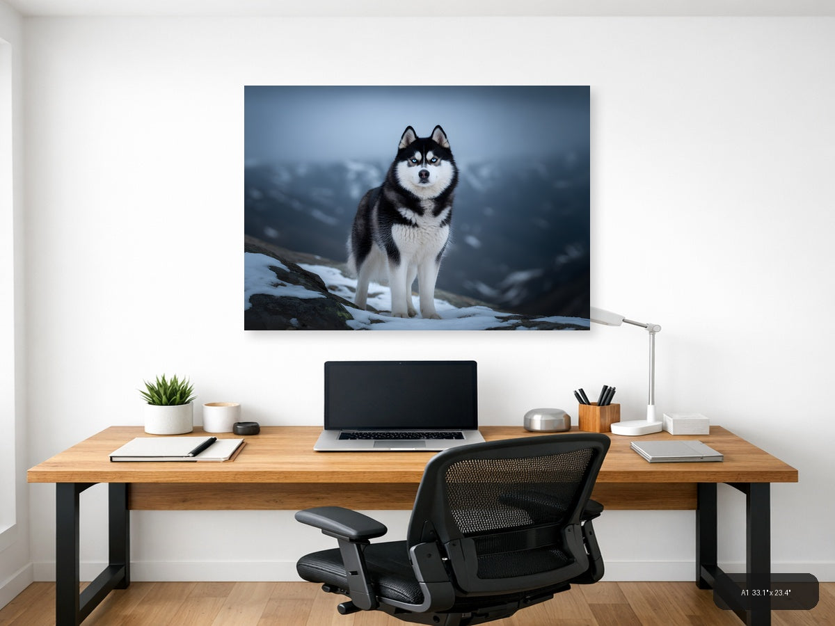 Husky in Mountain Snow Storm - Wildlife Photography Wall Art — A1 / Office