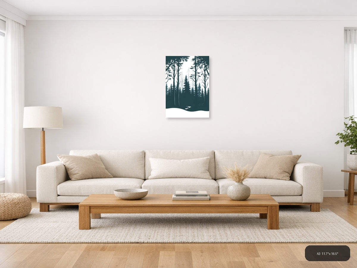 Minimalist Forest Path Winter Landscape Wall Art — A3 / Living Room
