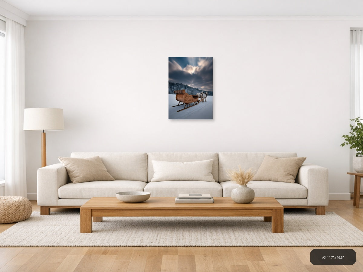Santa's Sleigh Winter Forest Snow Photography Wall Art — A3 / Living Room