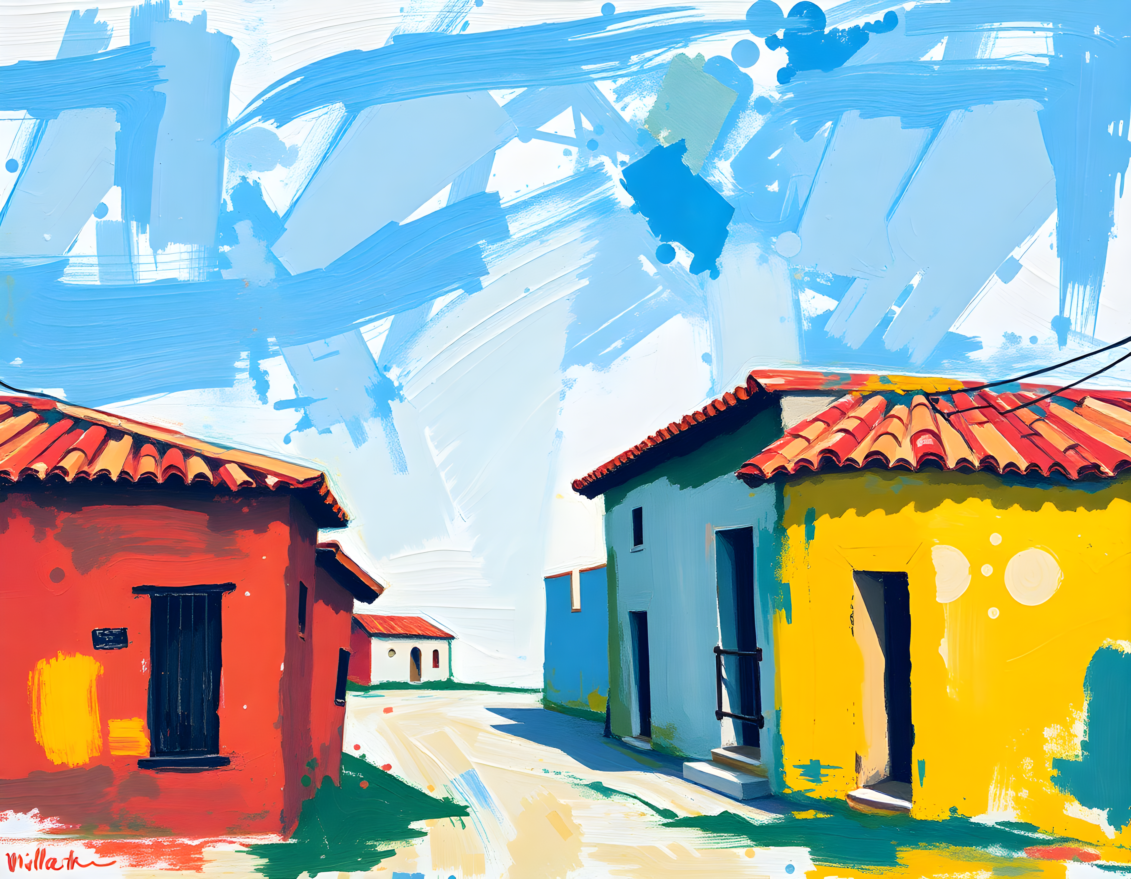 Colorful Colonial Houses Abstract Landscape Wall Art