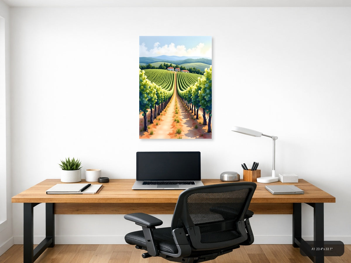 Tuscan Vineyard Landscape Watercolor Wall Art — A1 / Office