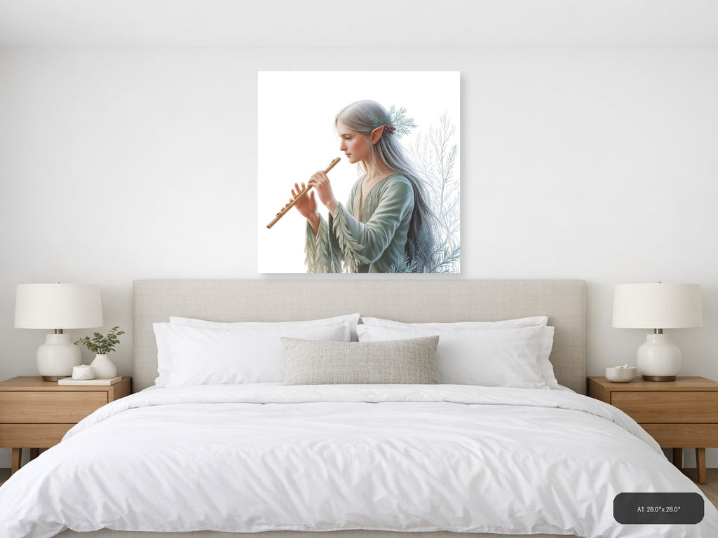 Elf Flute Player Minimalist Wall Art — A1 / Bedroom