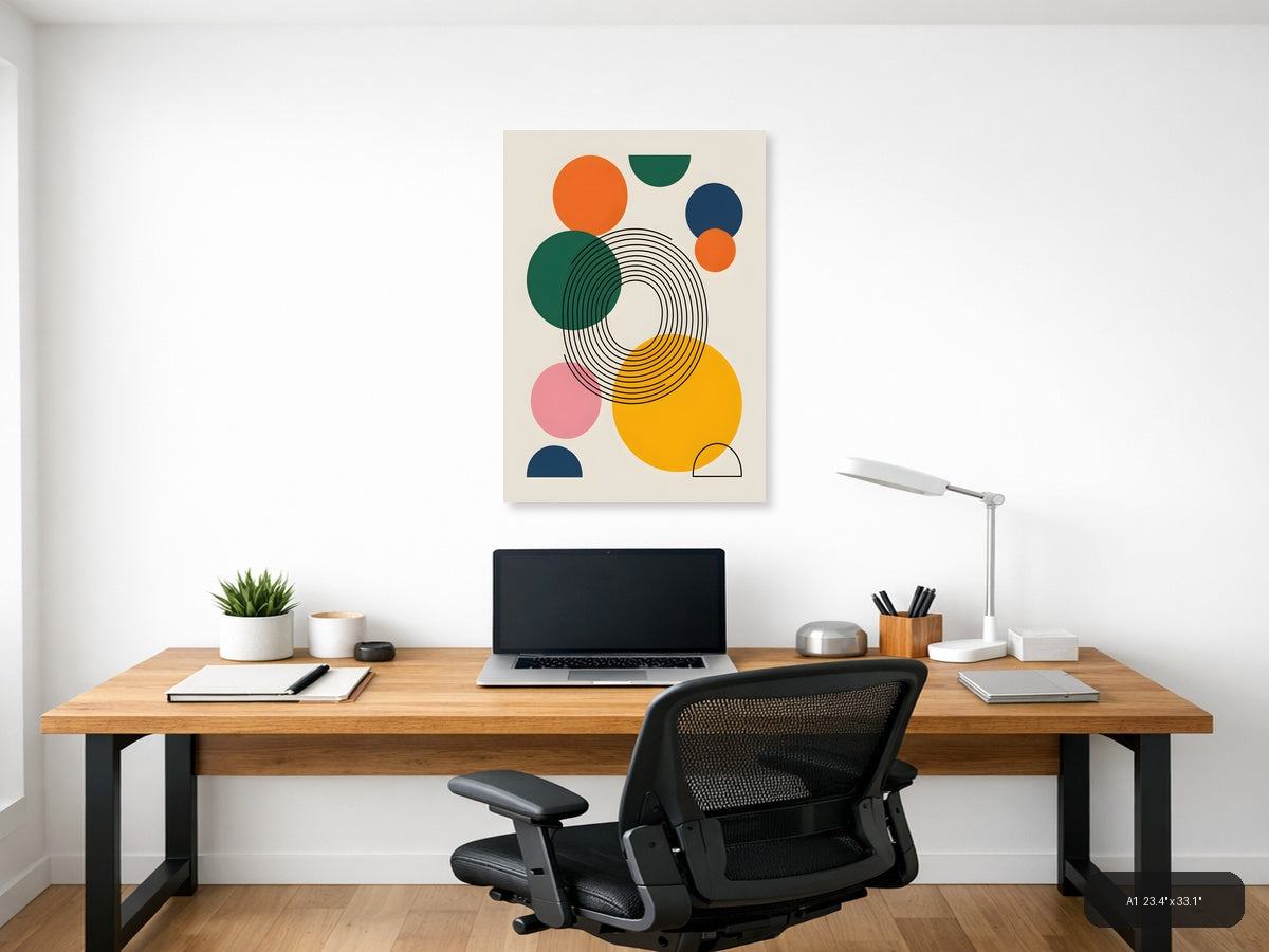 Abstract Geometric Circles Line Art Modern Wall Art — A1 / Office