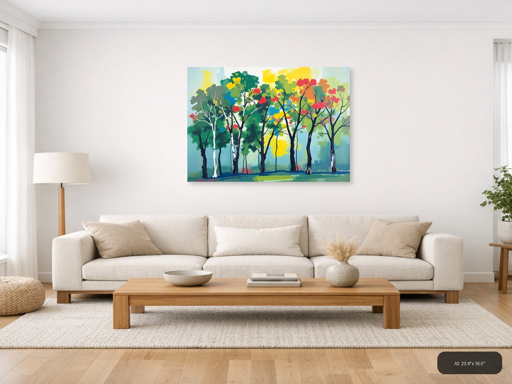 Colorful Abstract Forest Trees Landscape Wall Art — A2 / Living Room