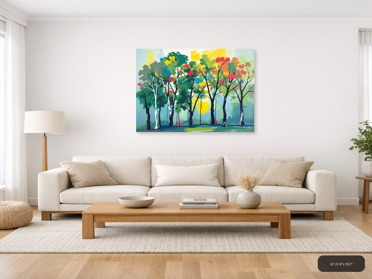 Colorful Abstract Forest Trees Landscape Wall Art — A2 / Living Room