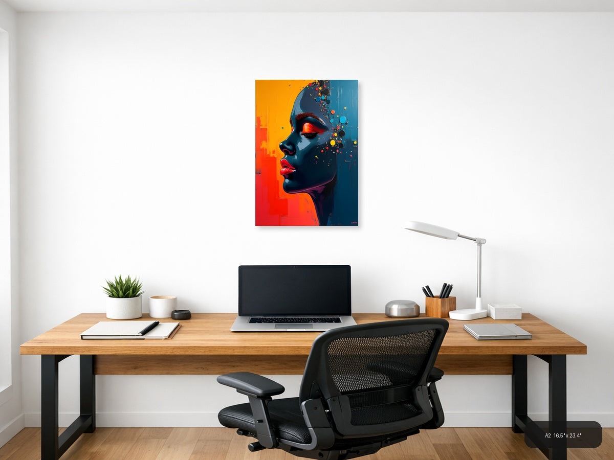 Colorful Abstract Portrait with Dispersing Particles Wall Art — A2 / Office