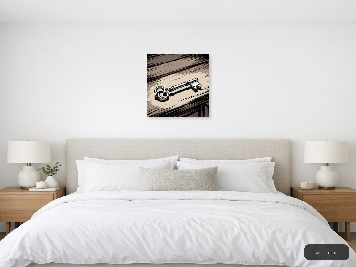 Ornate Skeleton Key Line Art Wall Art — A3 / Bedroom