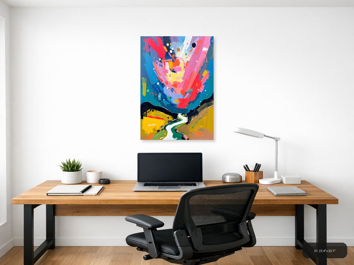 Vibrant Abstract Landscape with Winding River Wall Art — A1 / Office