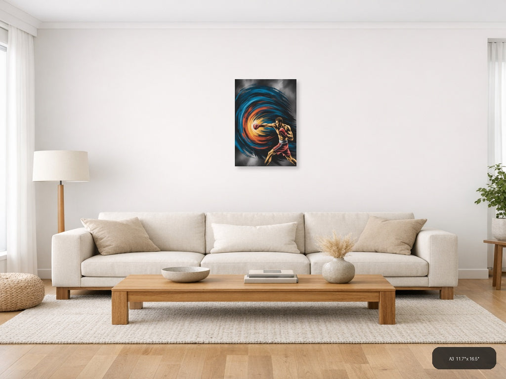 Abstract Boxer Punch Energy Swirl Portrait Wall Art — A3 / Living Room