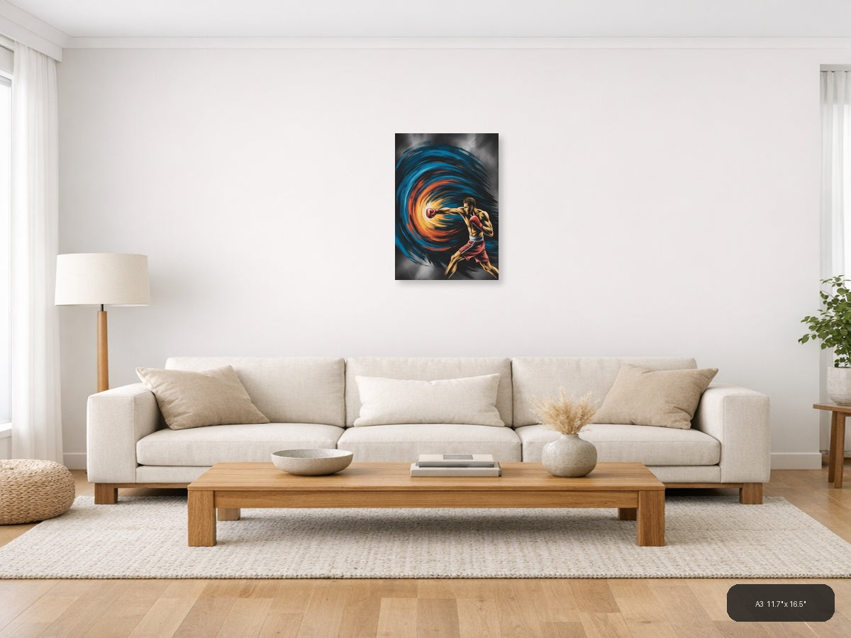 Abstract Boxer Punch Energy Swirl Portrait Wall Art — A3 / Living Room