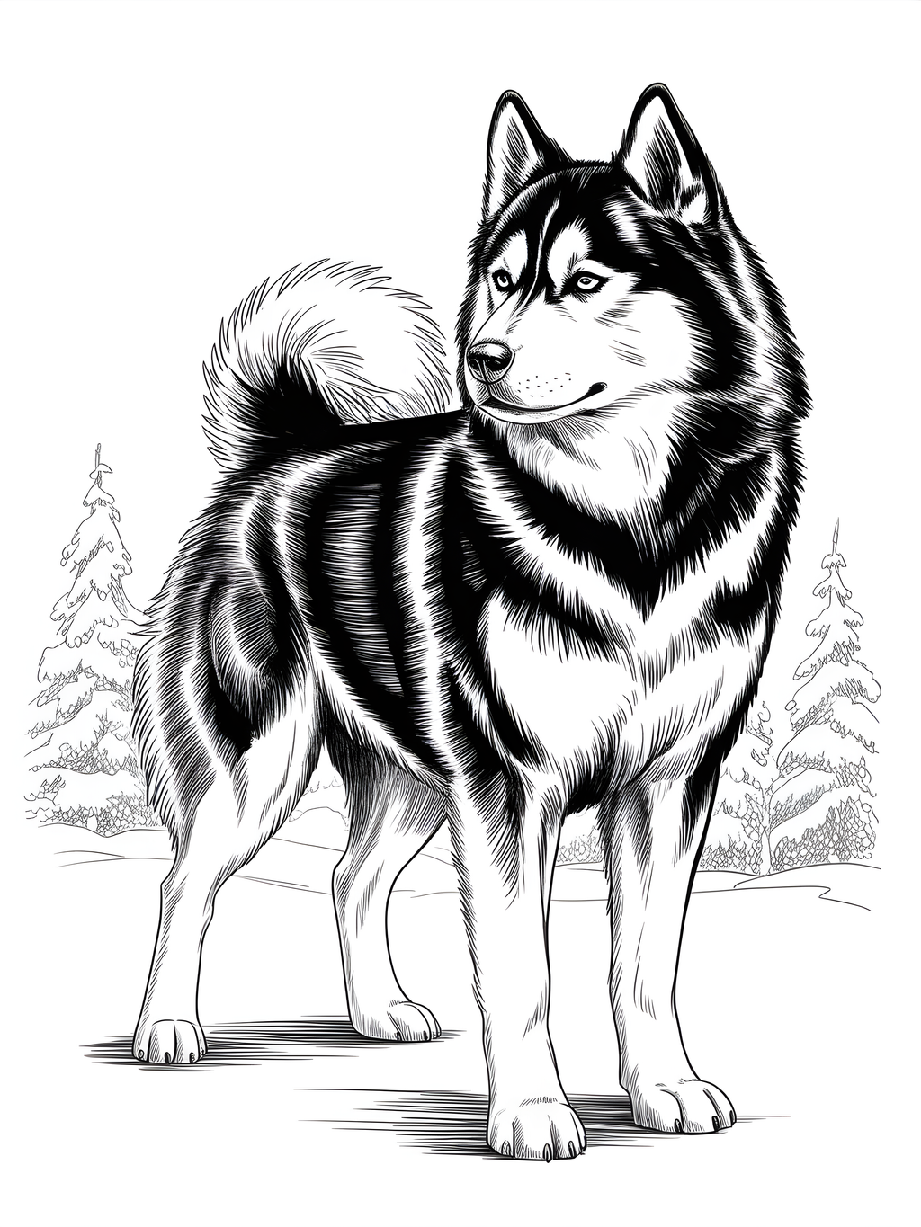 Husky Portrait Line Art Drawing - Black & White Wall Art