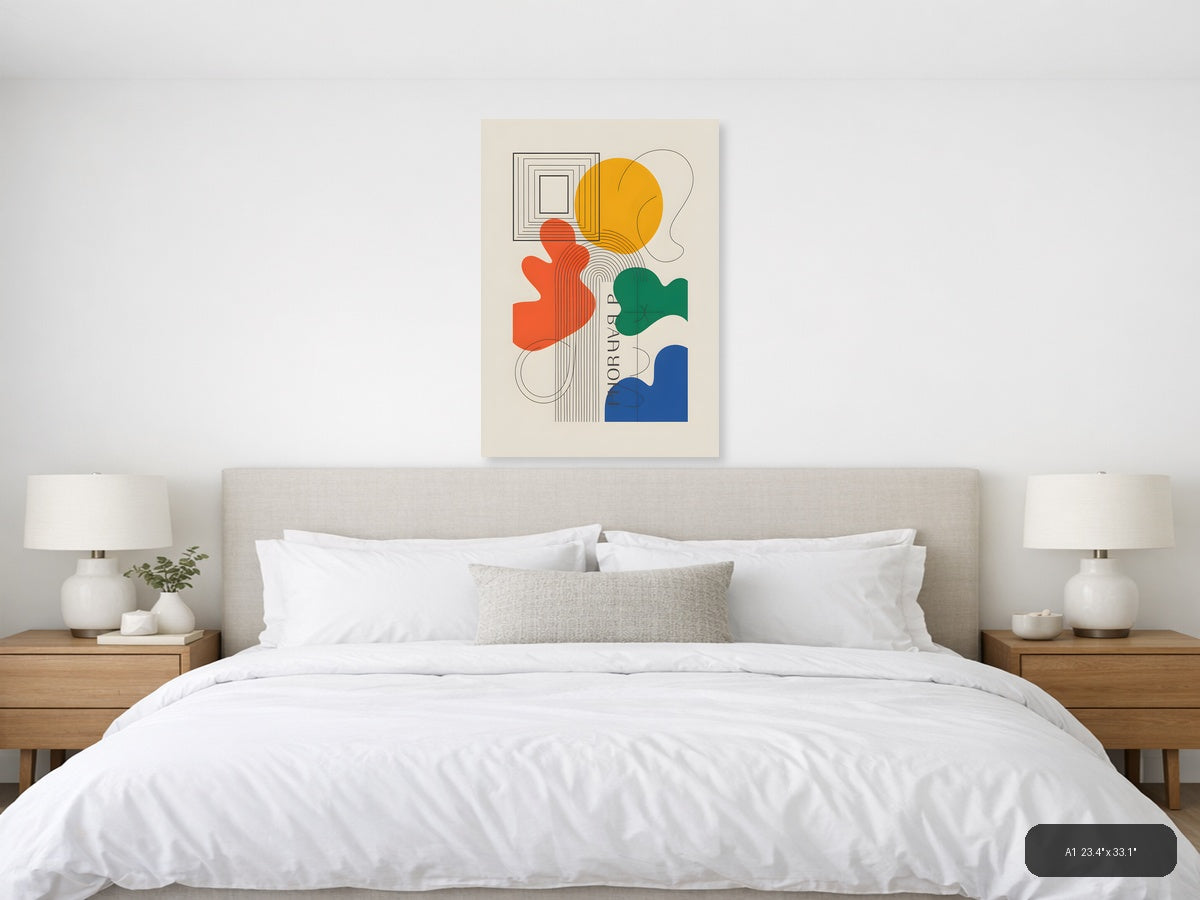 Colorful Abstract Line Art with Geometric Shapes Wall Art — A1 / Bedroom