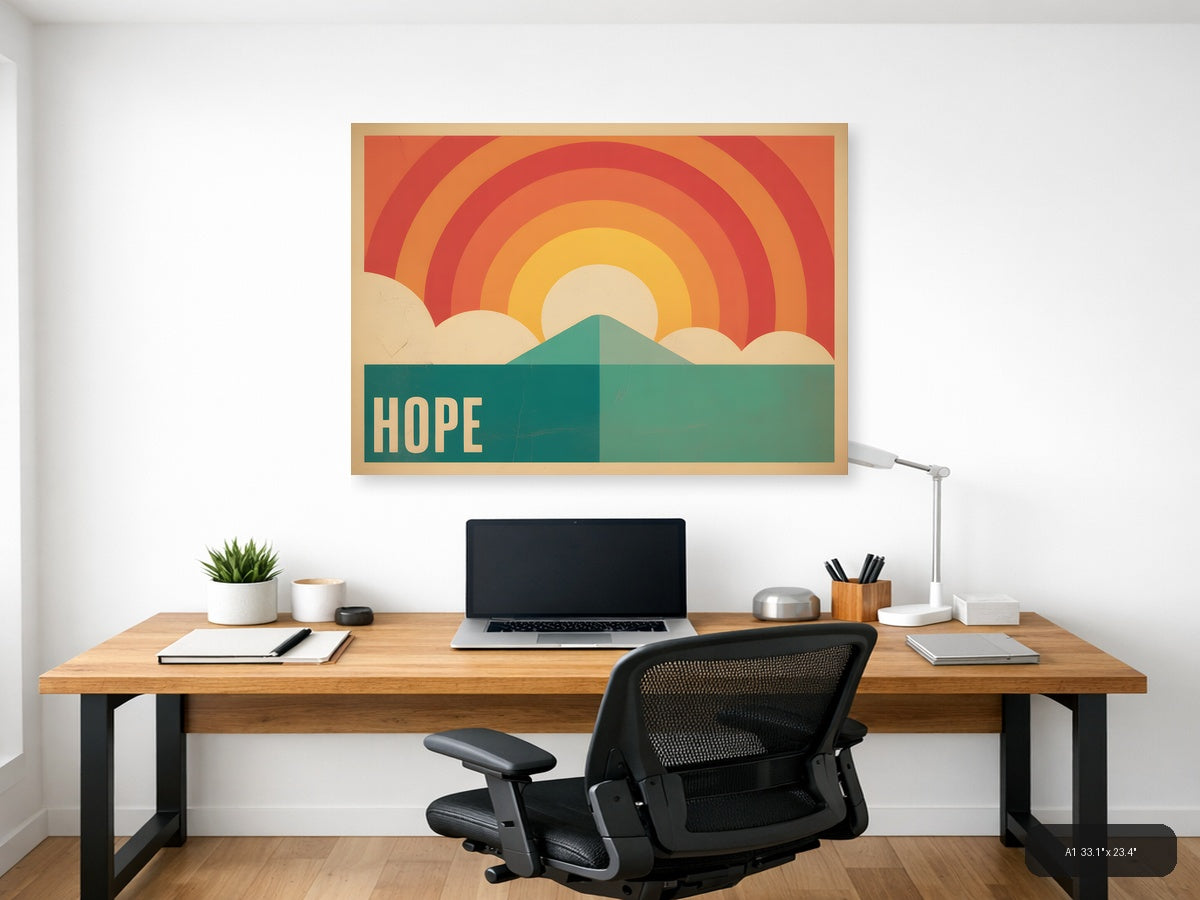 Vintage Hope Rainbow Mountain Sunrise Landscape Wall Art — A1 / Office