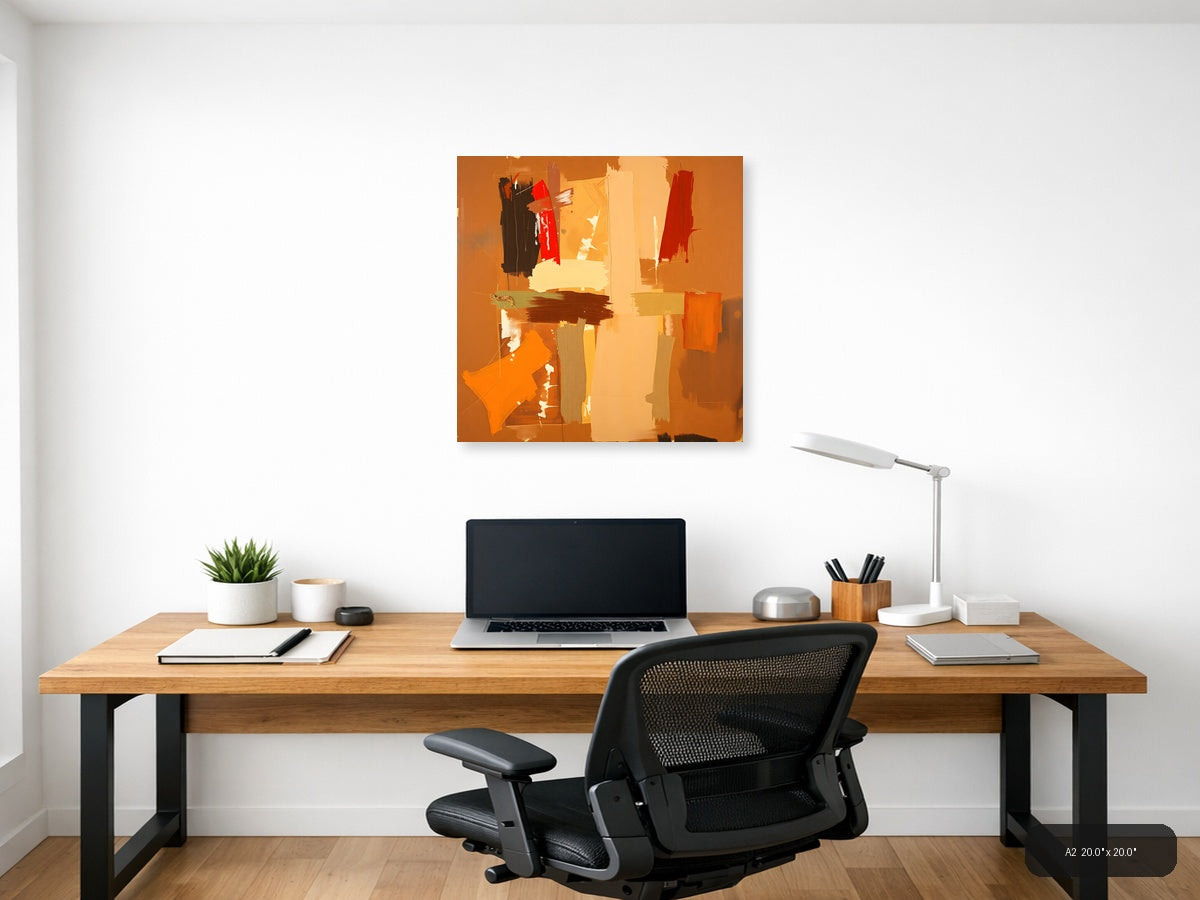Abstract Orange & Red Geometric Modern Wall Art — A2 / Office