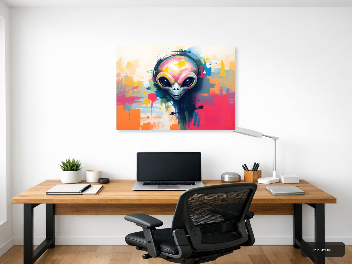 Colorful Alien with Headphones Abstract Wall Art — A2 / Office