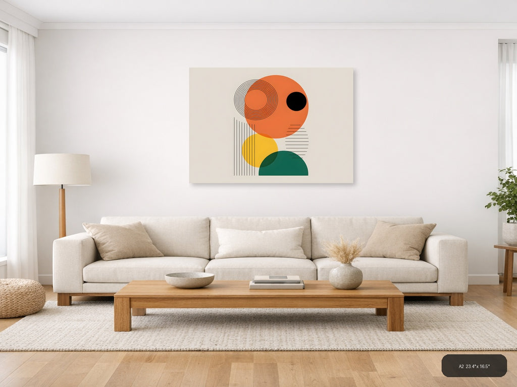Abstract Geometric Circles Line Art Wall Art — A2 / Living Room