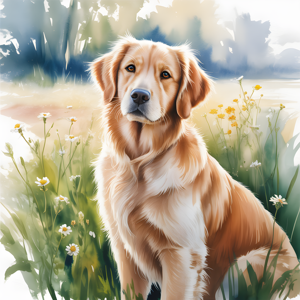 Golden Retriever in Wildflowers Watercolor Wall Art