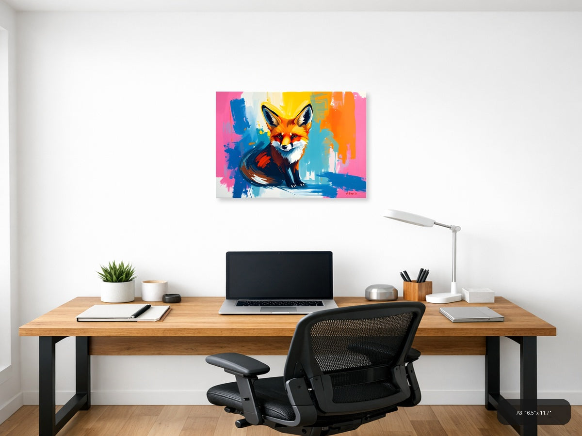 Colorful Abstract Fox Portrait - Modern Pop Art Wall Art — A3 / Office