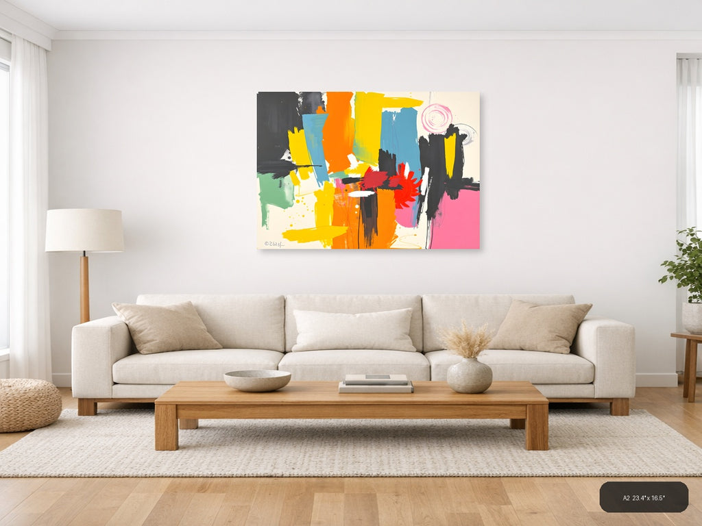 Vibrant Abstract Brushstrokes Modern Colorful Wall Art — A2 / Living Room