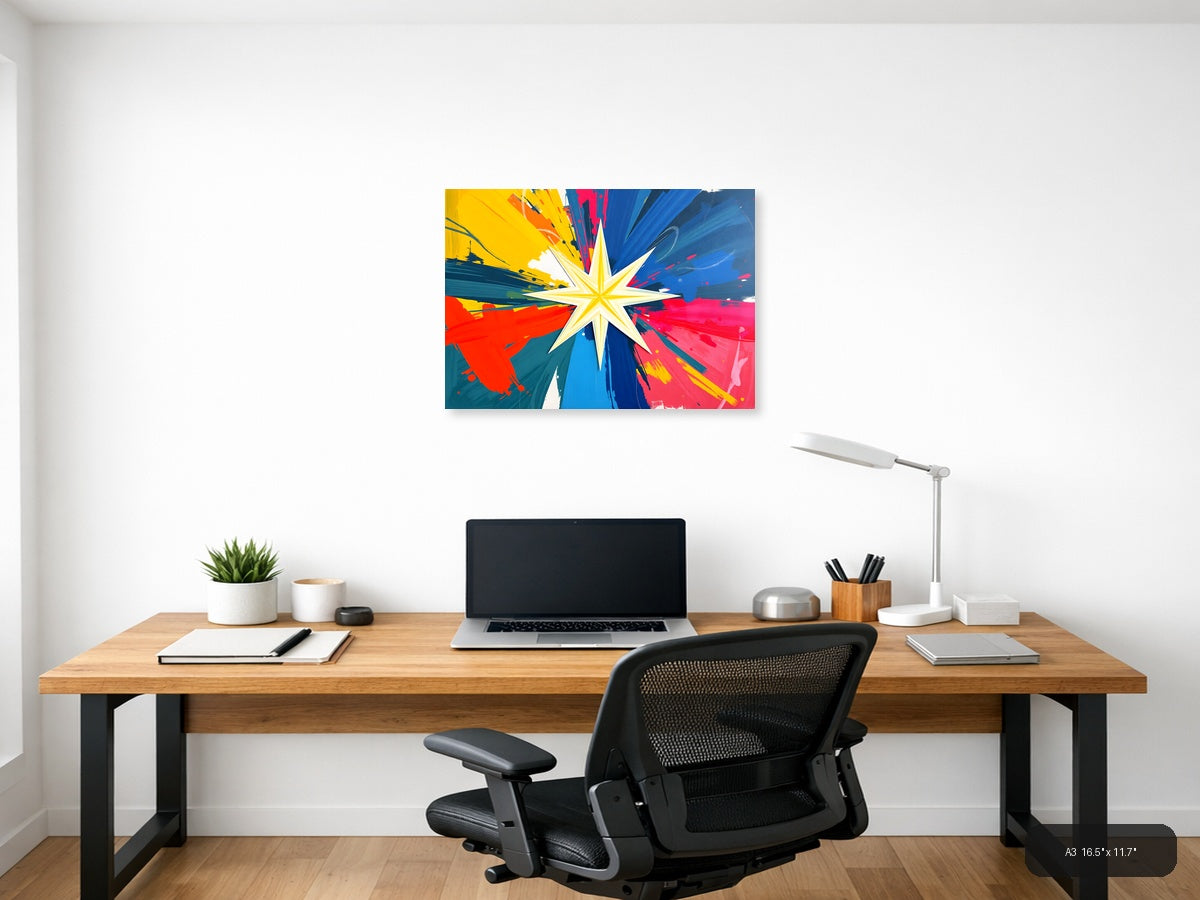 Vibrant Star Burst Abstract Explosion Wall Art — A3 / Office