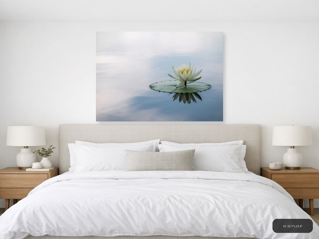 White Water Lily Reflection Minimalist Wall Art — A1 / Bedroom