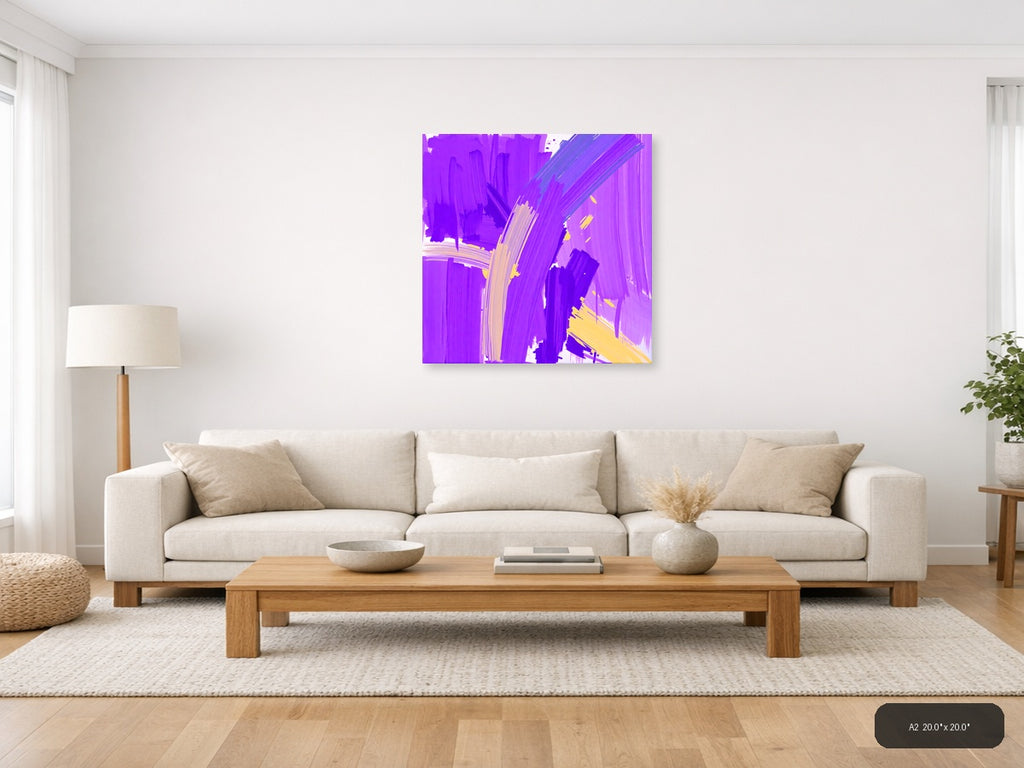 Vibrant Purple & Yellow Abstract Brushstroke Wall Art — A2 / Living Room