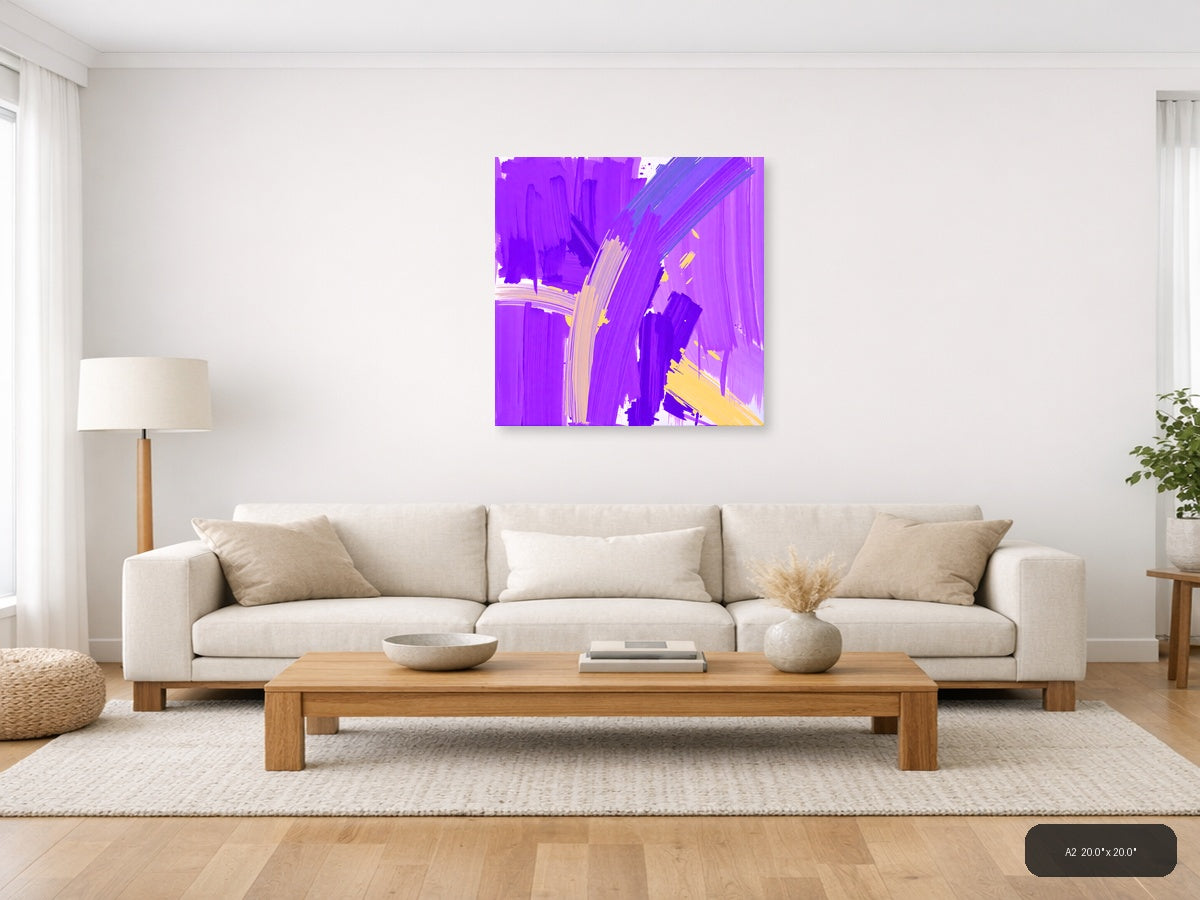Vibrant Purple & Yellow Abstract Brushstroke Wall Art — A2 / Living Room