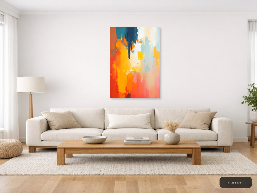 Abstract Colorful Splash Orange Blue Yellow Wall Art — A1 / Living Room