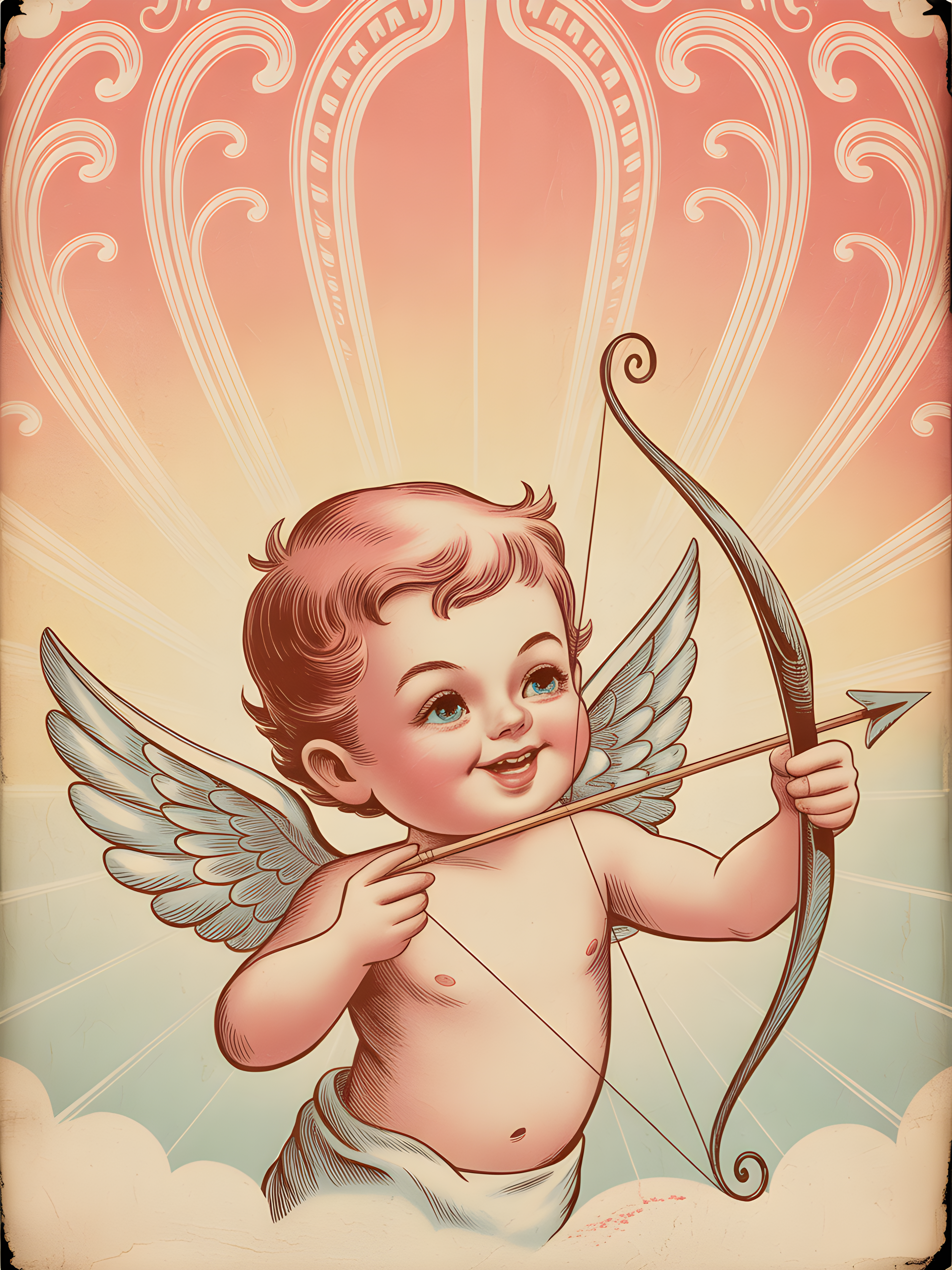 Vintage Cupid with Bow and Arrow Portrait Wall Art