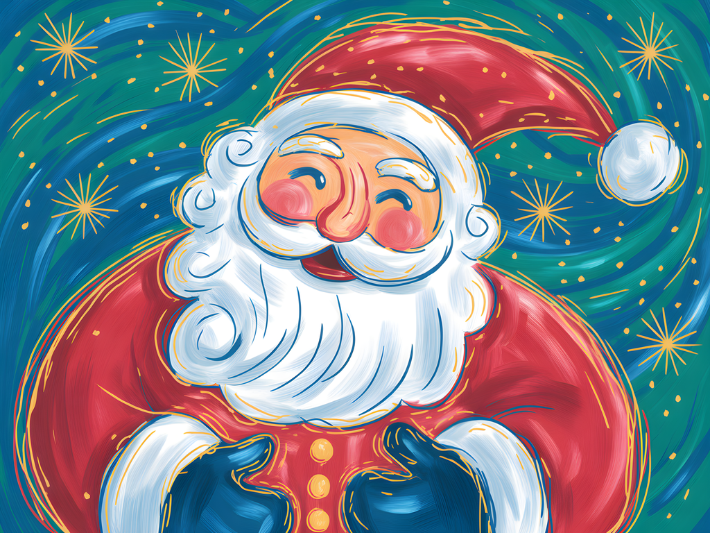 Jolly Santa Claus Abstract Colorful Wall Art