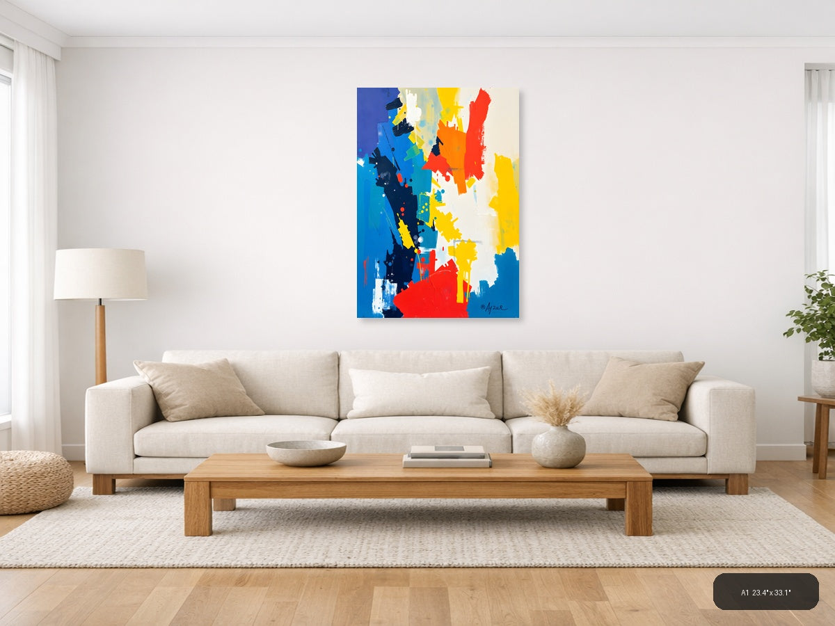 Bold Abstract Expressionist Composition with Primary Colors Wall Art — A1 / Living Room