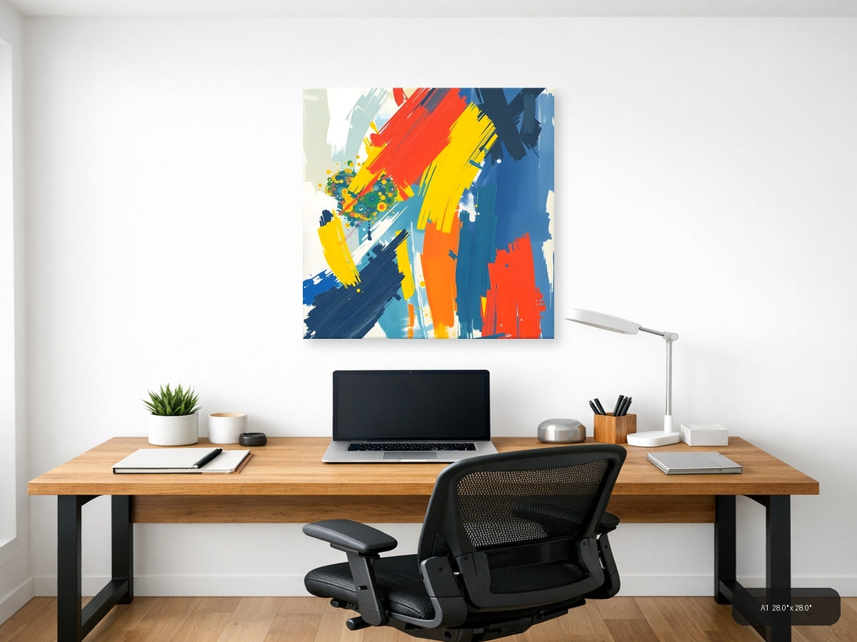 Bold Abstract Brushstrokes Primary Colors Wall Art — A1 / Office