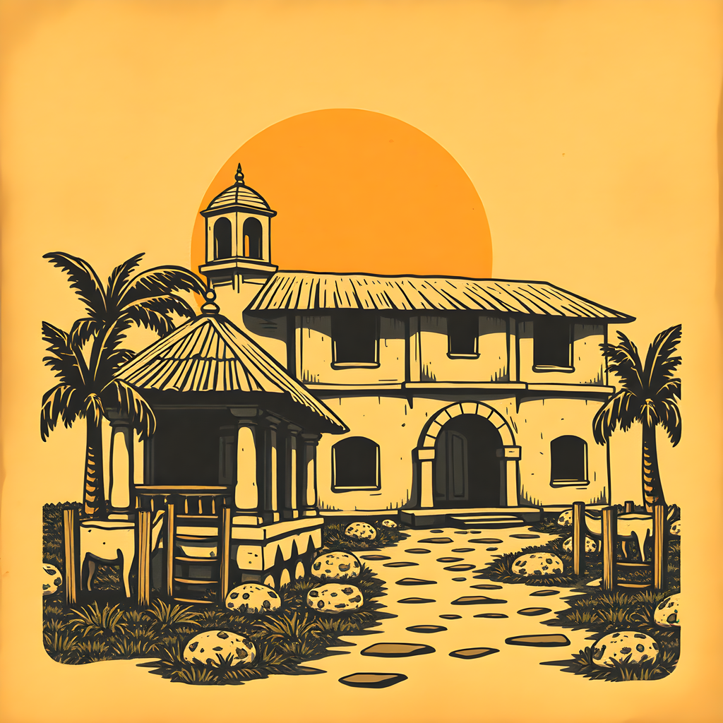 Vintage Desert Mission Church with Palm Trees Wall Art