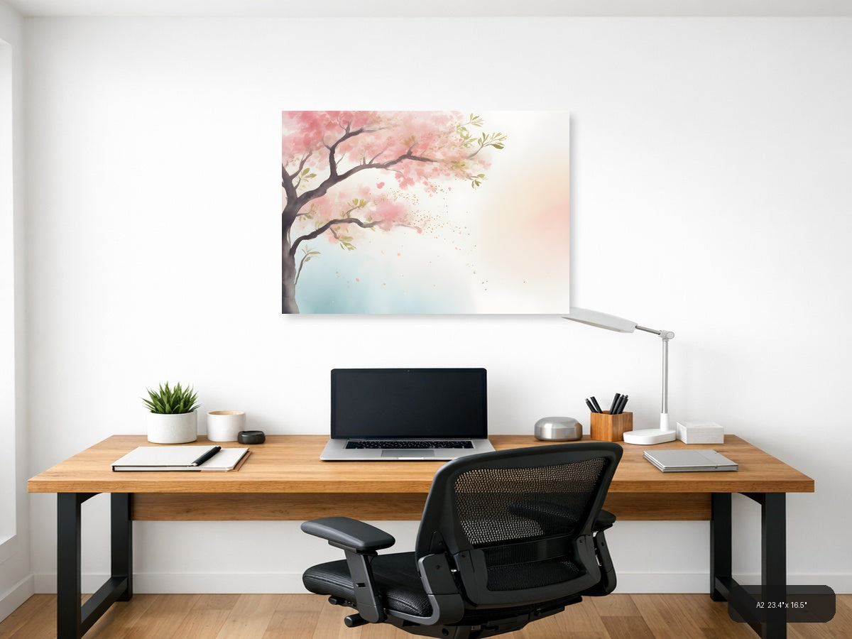 Cherry Blossom Tree Watercolor Landscape Wall Art — A2 / Office
