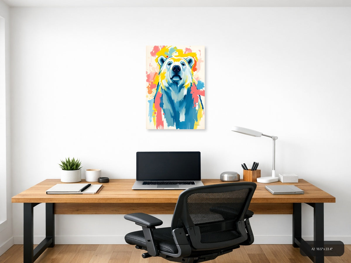 Abstract Polar Bear Portrait Colorful Splatter Wall Art — A2 / Office