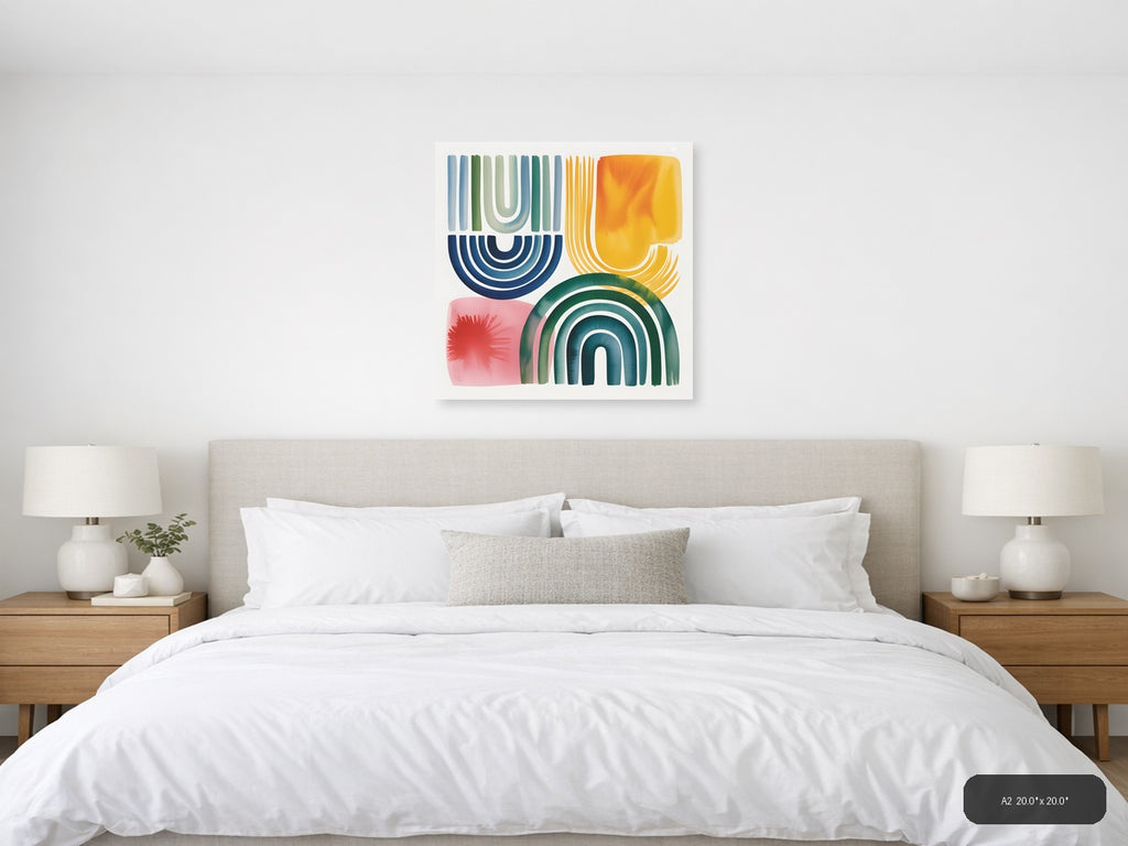 Abstract Watercolor Geometric Shapes Colorful Wall Art — A2 / Bedroom